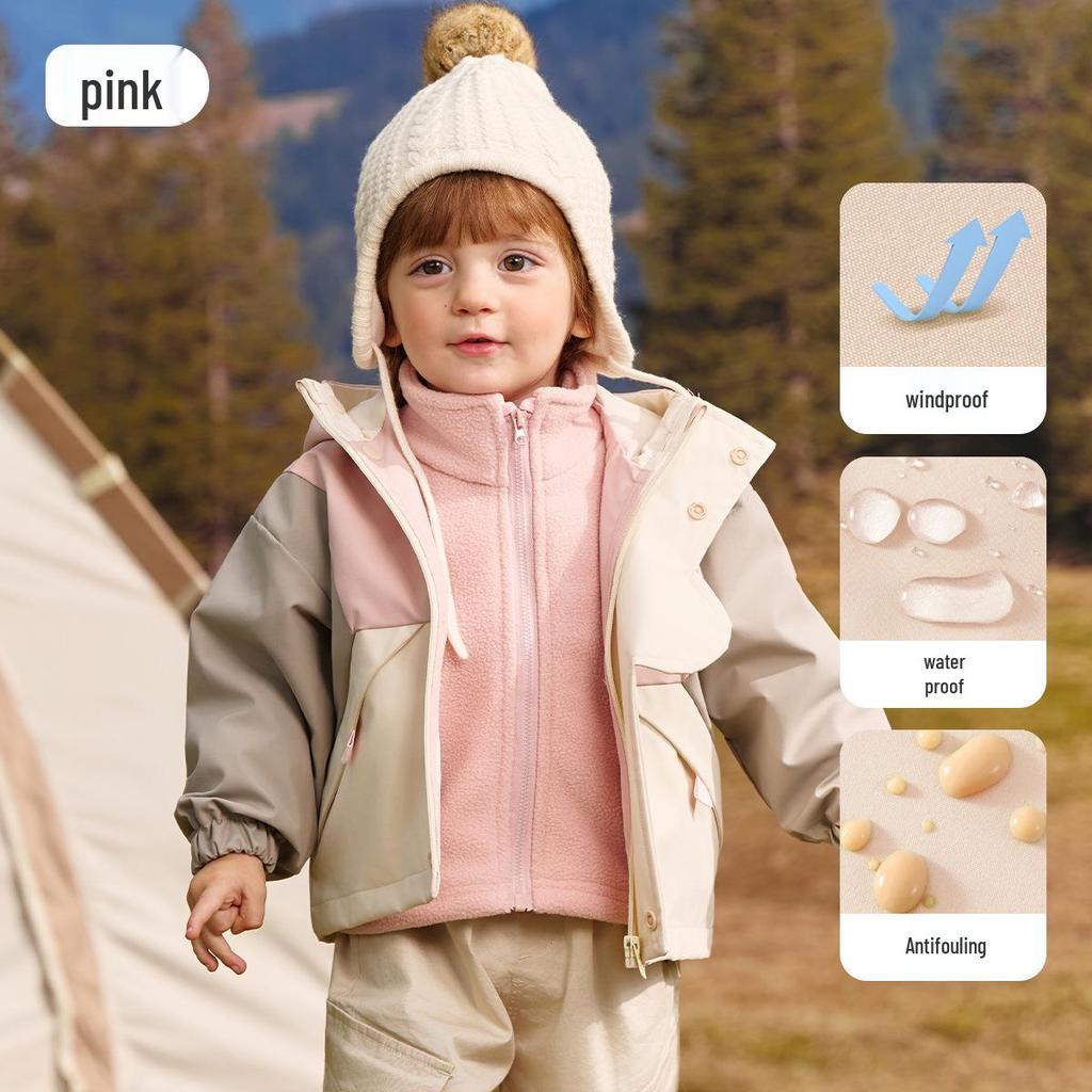 Jingqi Kids' Waterproof 3-in-1 Insulated Windbreaker with Hood for Boys and Girls - Fall/Winter.