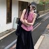 Retro Versatile Contrasting Color Plaid Sleeveless Vest for Women Summer New Sweet Loose Top