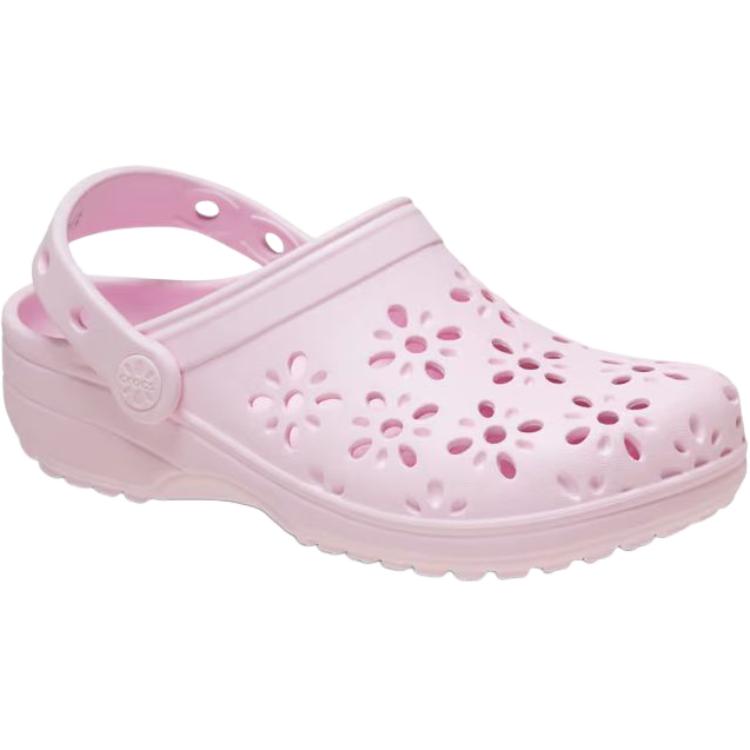 Crocs Classic Clog Floral Cutout Comfortable Breathable Lightweight Shock Absorption Low Top Sandals Kids sandals Pink 210943-6ZW