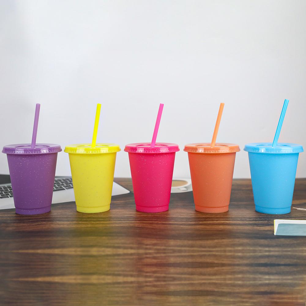 Comfortable Home Life Reusable 473Ml 480Ml 500Ml 16Oz Plastic Glitter Cup Glitter Tumbler With Lid And Straw