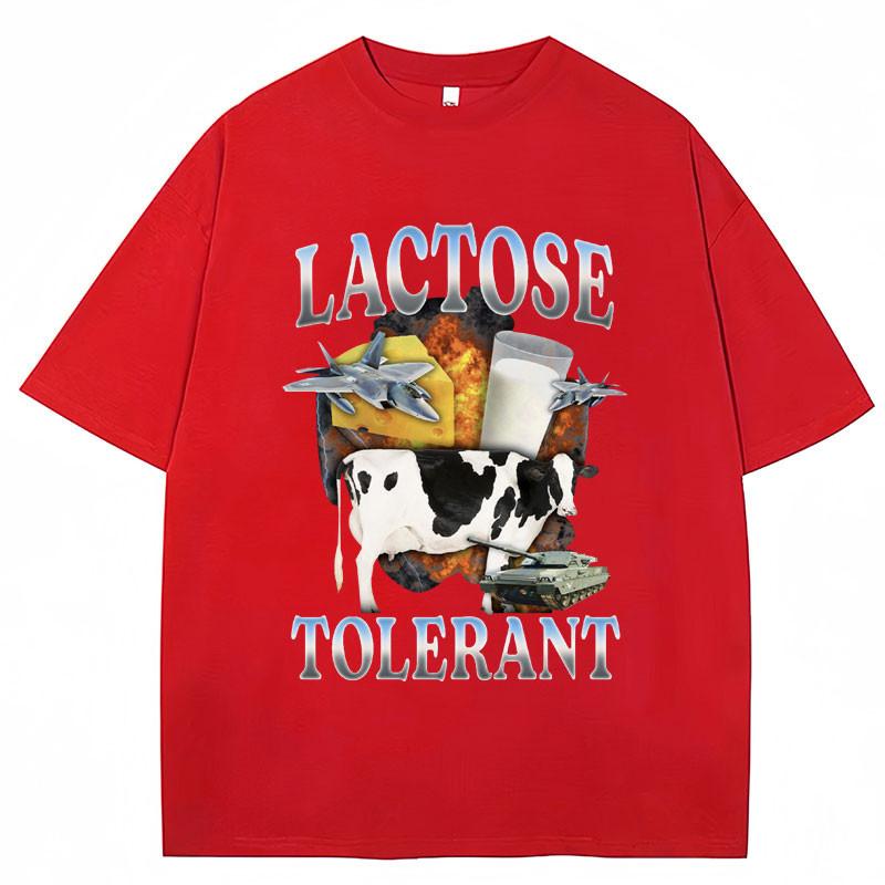 

Lactose Tolerant Funny Milk Print T Shirt Unisex Women Retro Fashion Short Sleeve Summer Casual Humor TShirts Gifts Playful Design M