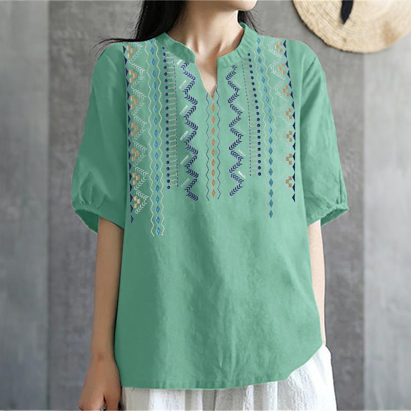 ZANZEA Women Casual V-Neck Summer Short Sleeve Print Blouse