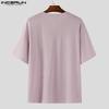 INCERUN Men Short Sleeve Bandage Texture Casual Loose T-shirts Tops