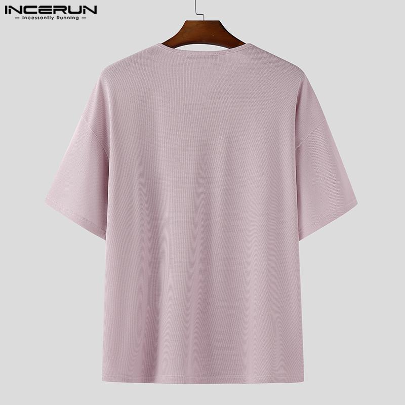 INCERUN Men Short Sleeve Bandage Texture Casual Loose T-shirts Tops