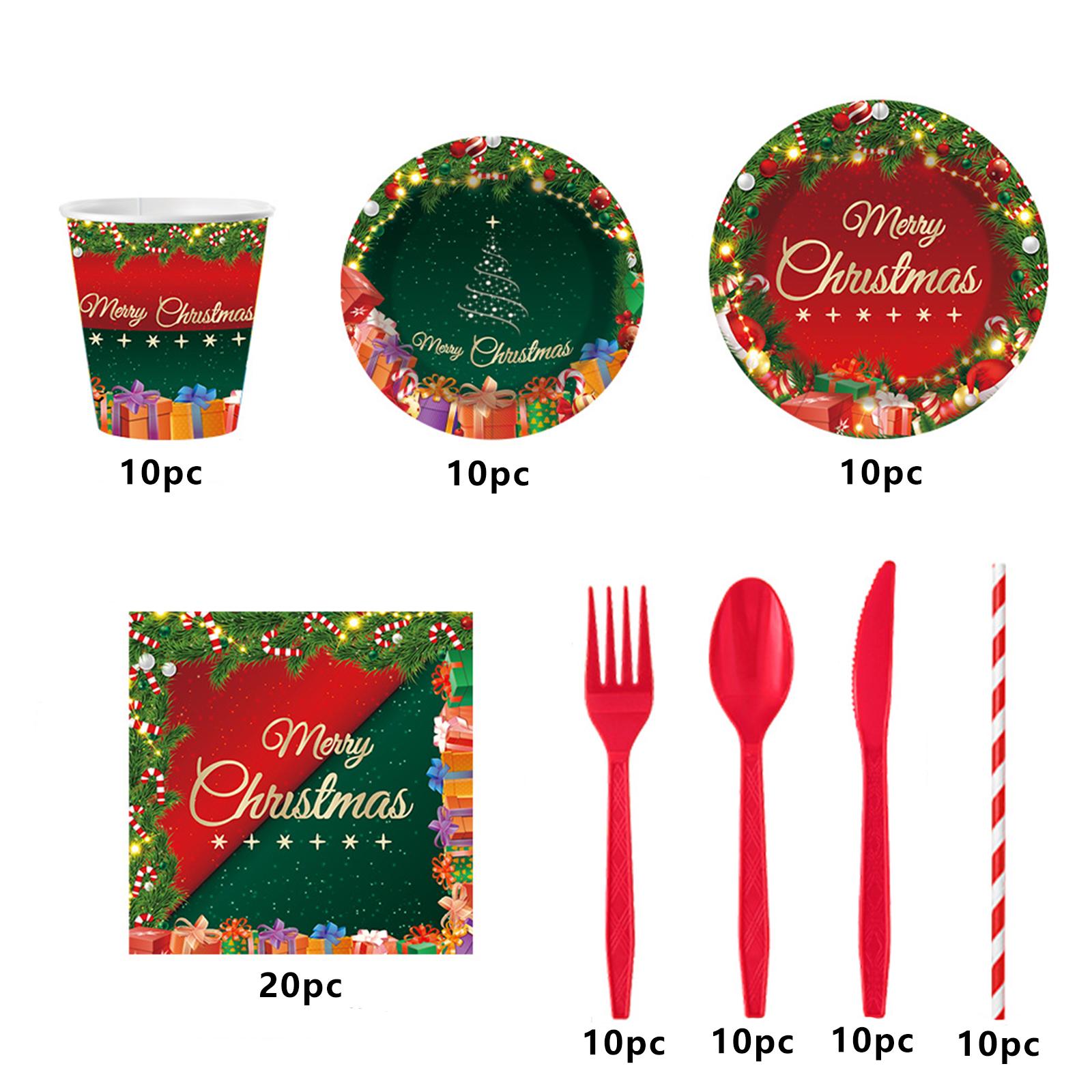 

Christmas Party Tableware, Family Gathering Disposable Plates, Napkins, Cups, Decorations One Size