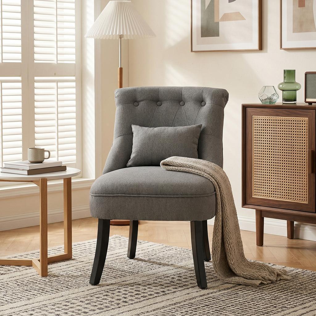 Fabric Single Sofa Dining Chair Tub Chair Upholstered W/ Pillow Solid Wood Leg Home Living Room Furniture Charcoal Grey