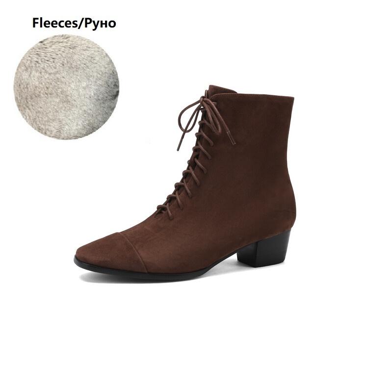 Fashion NEW Autumn Women Boots Kid Suede Leather Shoes for Women Round Toe Chunky Heel Shoes Lace-up Zip Ankle Boots Comfort Daily Shoes