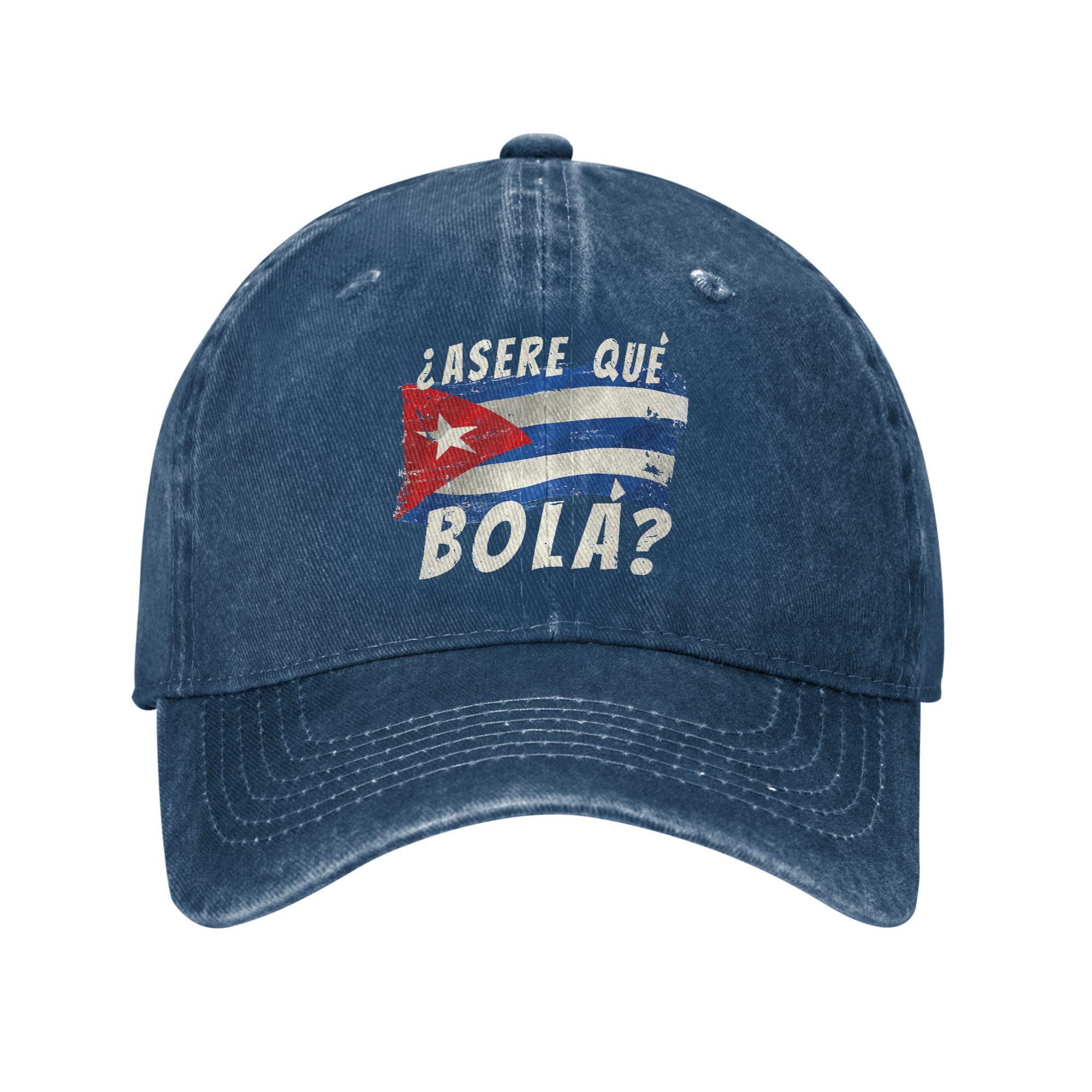 Classic Funny Cuban Greeting Asere Que Bola Baseball Cap Unisex Distressed Denim Washed Snapback Hat Flag Outdoor Adjustable Hat Adjustable