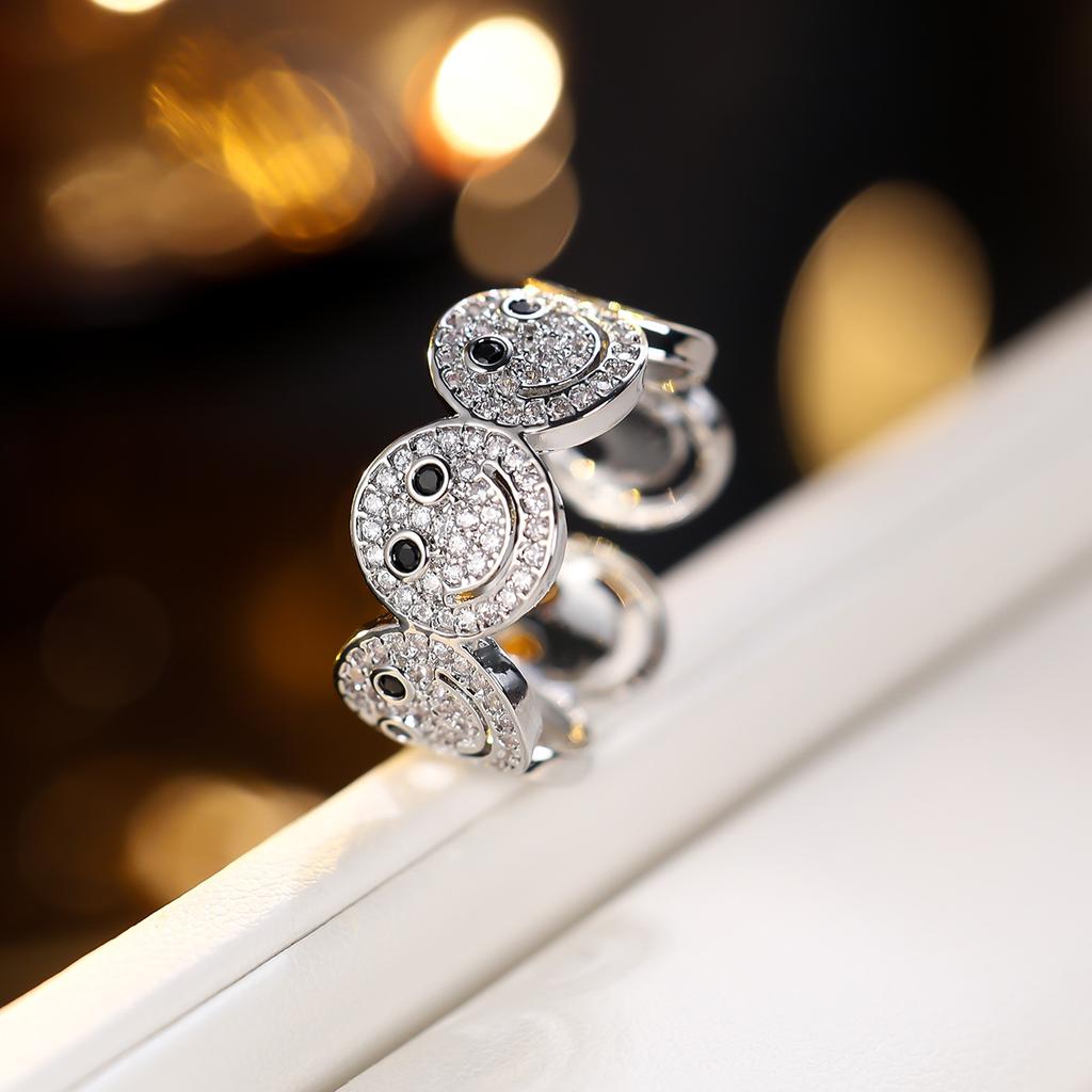 Women Smile Face Bracelet Ring Set Fashion Minimalist Zircon Jewelry Perfect For Party Gathering Wear