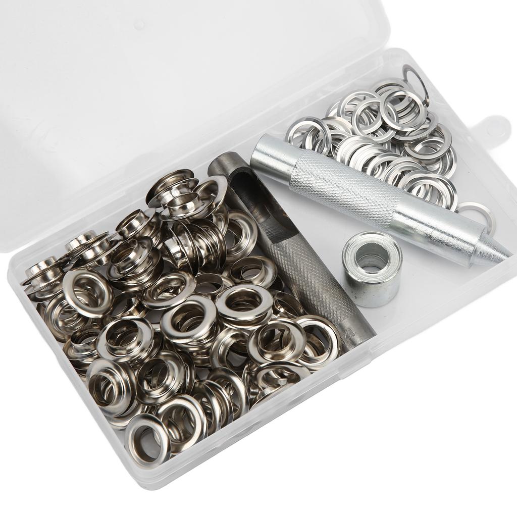 100 Sets Grommets Silver Color Wear Resistant   Production Robust Structure Grommet Tool for Clothing Shoes
