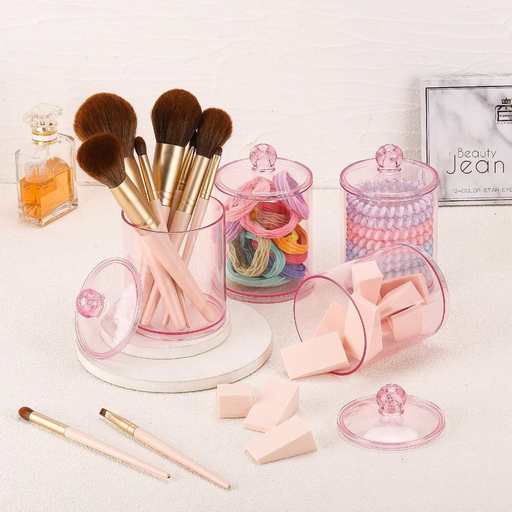 3Pcs With Lids Cotton Swabs Holder Wide Mouth Waterproof Apothecary Jar Moisture-proof Clear Makeup Sponges Container Makeup