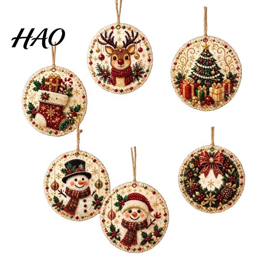 Handcrafted Christmas Tree Decor 6Pcs/Set Ornaments DIY Faux Pearl Art Kit, Hanging Decorations Craft Kit Holiday Gift for Lovers with Round