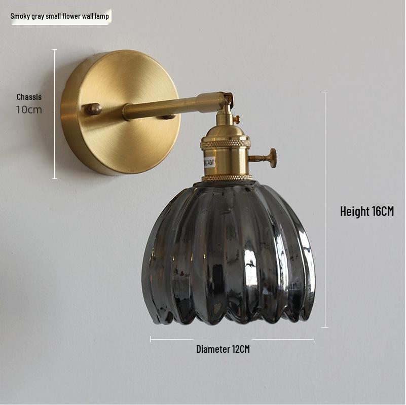Retro Japanese Copper Amber Glass Wall Lamp - Modern for Bedroom or Entryway.