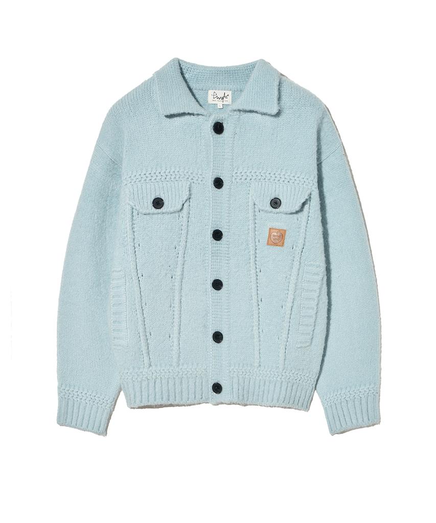 Physical Department Apple Label Knit Trucker Jacket_Blue