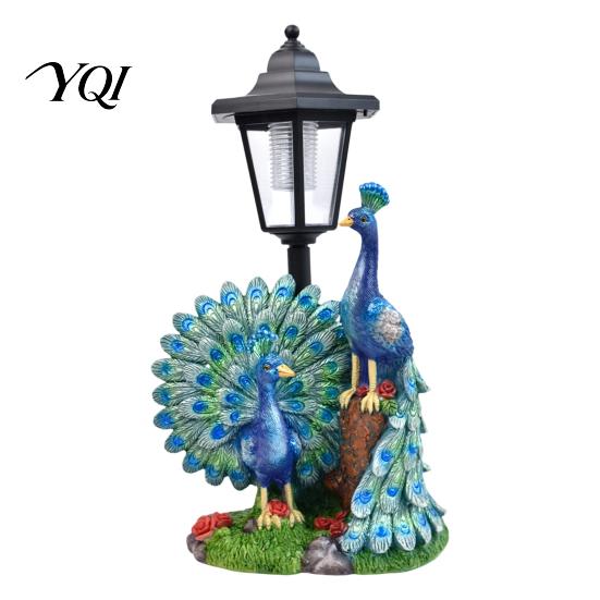 Outdoor Yard Art Decorations Peacock Solar Light Decor, Garden Statue with Lantern for Powered Patio Ornaments Lawn Pathway Landscape Decoration,