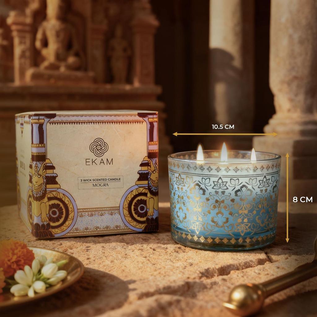 EKAM 2025–26 Festive Fragrance Gift| Scented 3 Wick Candle| Mogra