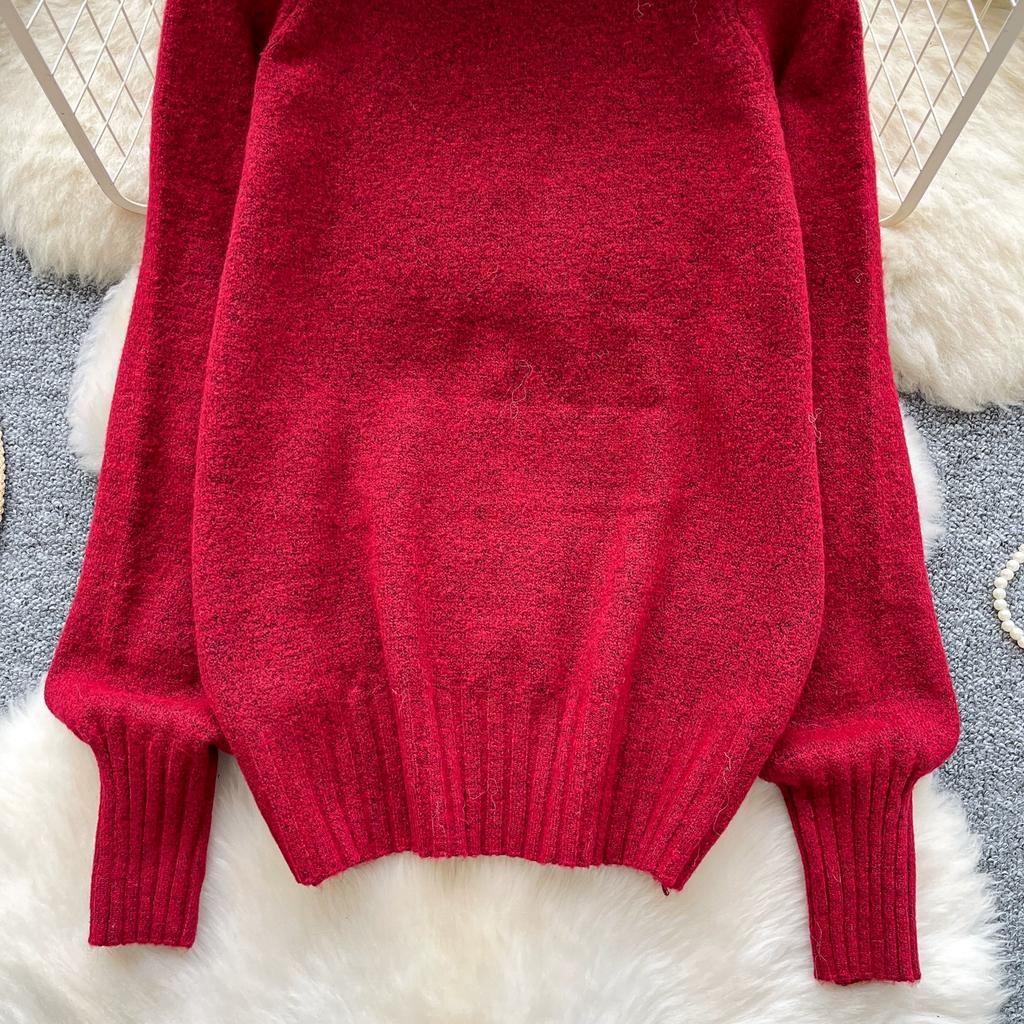 Autumn Winter Women College Style Stand Collar Knitted Sweater Pullover Tops For Girl
