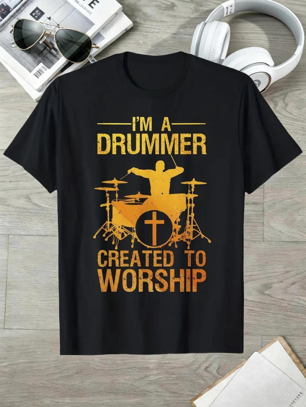 I’m A Drummer Created To Worship Christian Drummer Graphic Men’s T-Shirt Tee XXL
