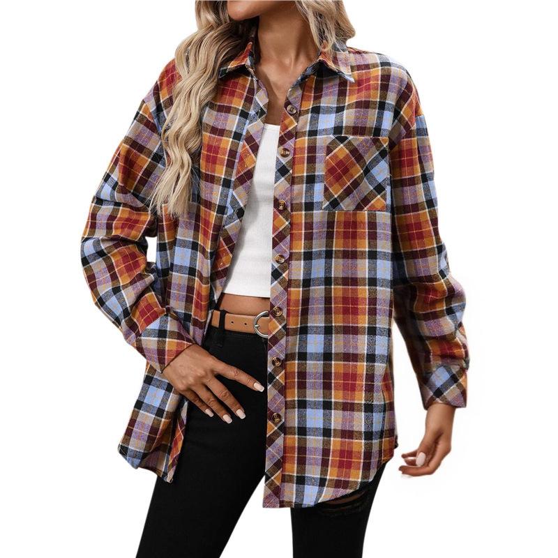 Camicia a quadri lunga da donna rétro - Elegante e versatile per la primavera e l'autunno 2025