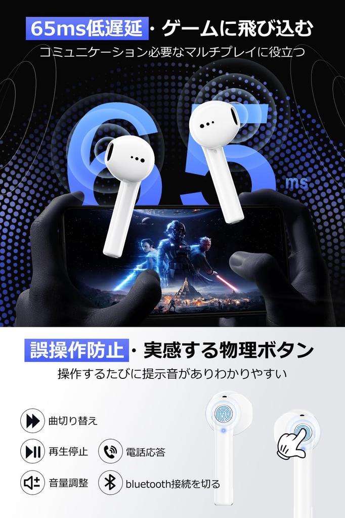 Wireless Earphones, Hi-Fi Bluetooth Earphones, Type-C, LED Display, Compact and Lightweight, IPX7 Waterproof, Compatible with iPhone, Android, and