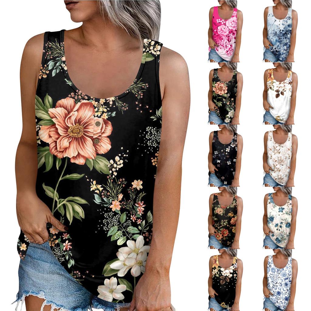 Women's Fashion Summer Round Neck Tank Top Lightweight Sleeveless  Print Tank Top