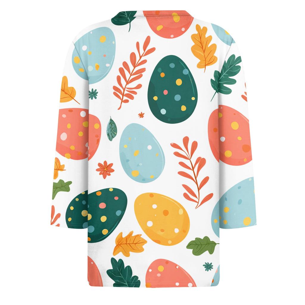 Top da donna casual con stampa di elementi pasquali, girocollo