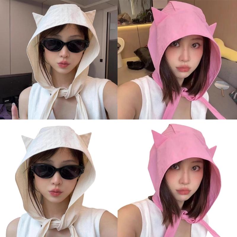 Stylish Devil Sun Hat Women Adjustable Strap Hat Cats Ear Shape Funny Hat for Beach and Travel