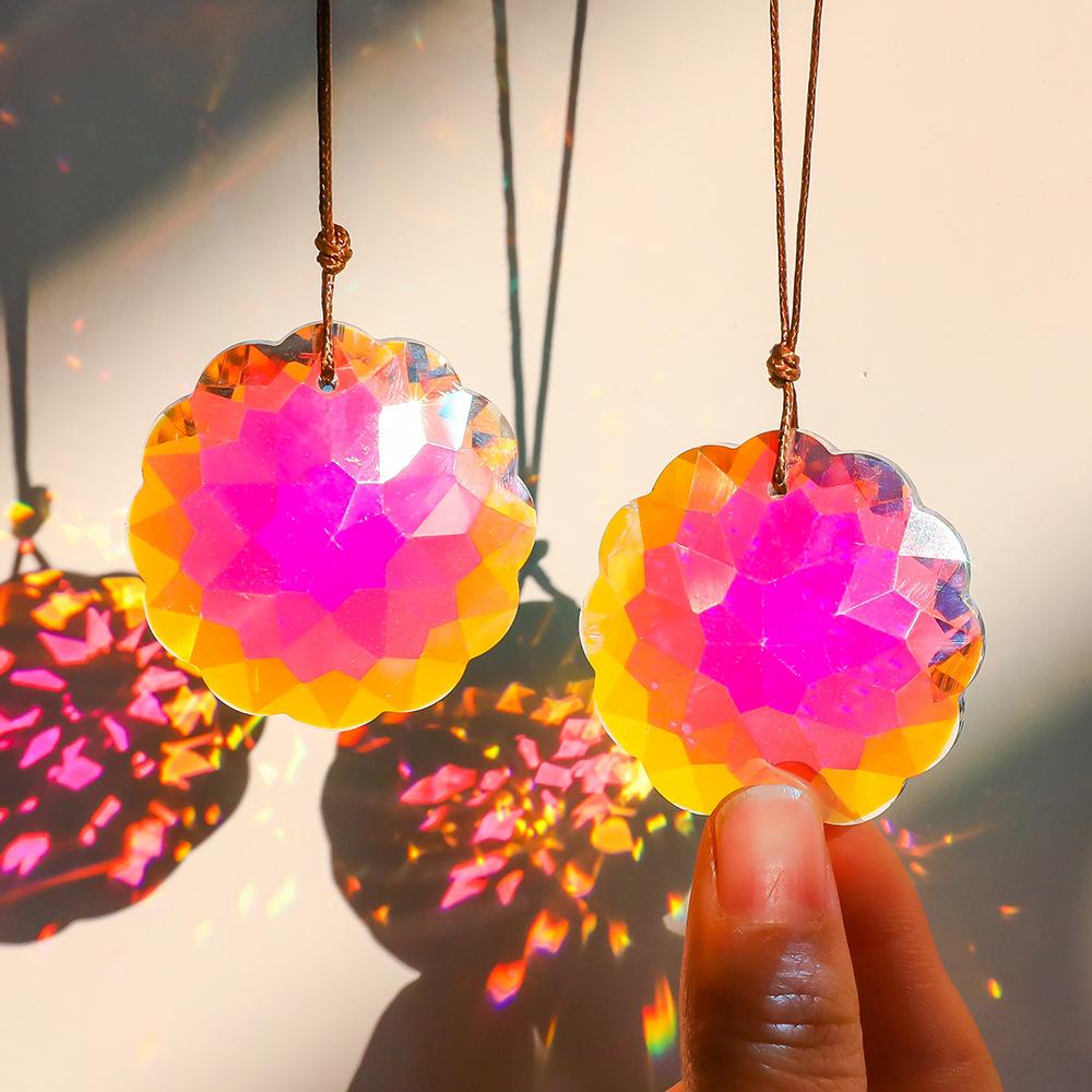 1 pièce avec corde en cristal coloré, boule prisme, pendentif attrape-soleil, décoration artisanale de jardin pour la maison, la Saint-Valentin, cadeau des mères