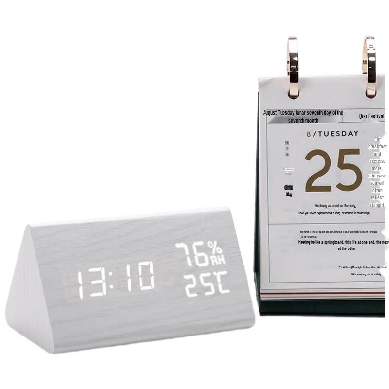 HANDUNYOU Triangle Wooden Digital Alarm Clock