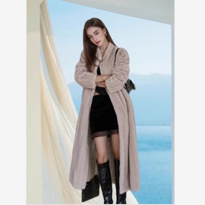 Women's Imitation Mink Coat Velvet Lapel Long Imitation Mink Fur Coat Winter Casual Warm Trench Coat