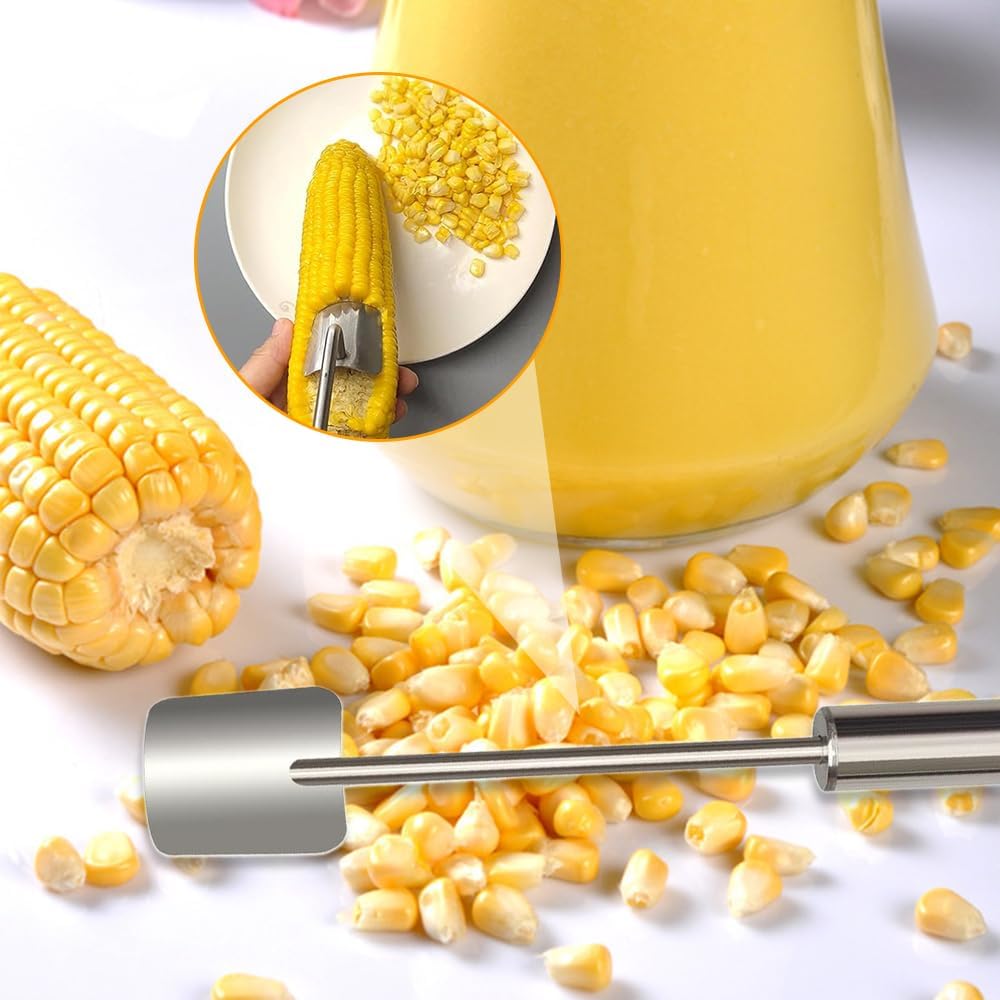 Long Handle Stainless Steel Corn Stripper Tool,Corn Peeler for Corn on The Cob Stripper Tool, Quick Corn Kernel Remover Tools for Kitchen Use