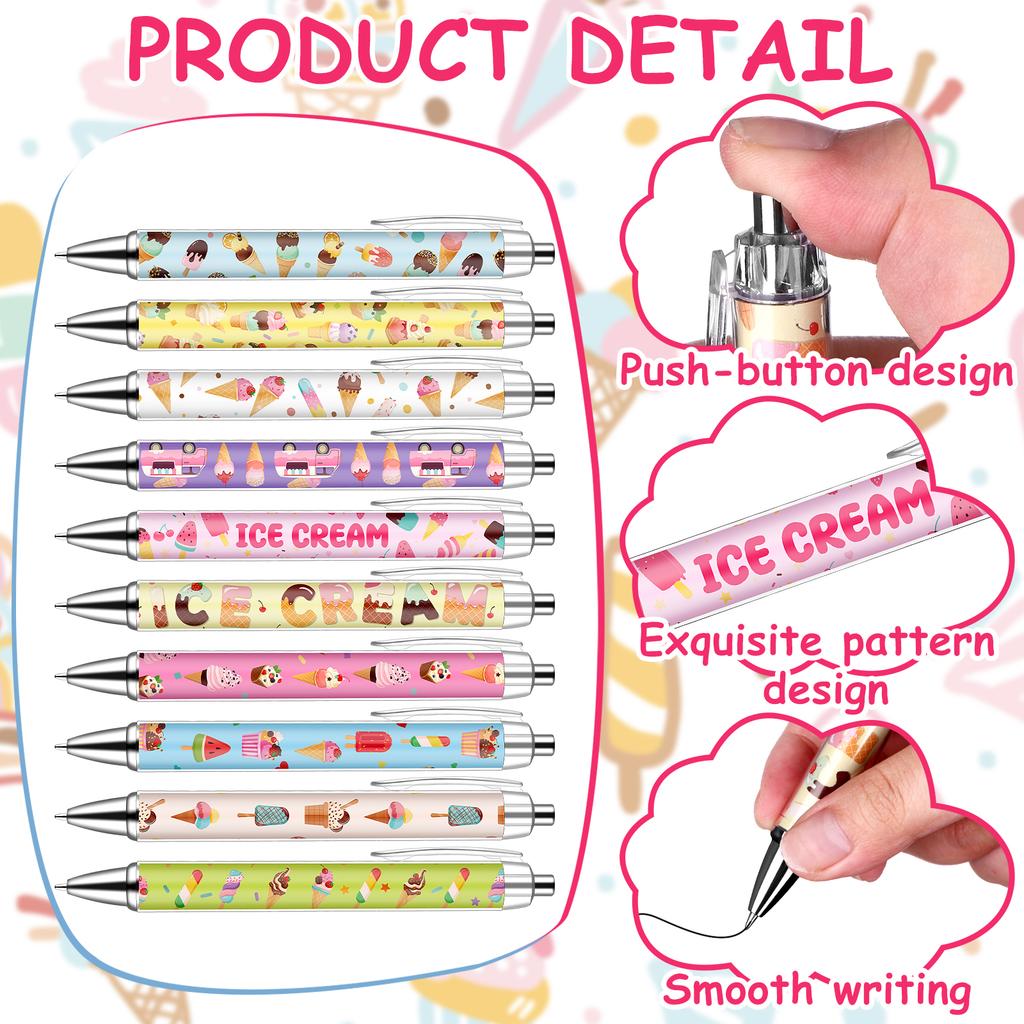 Eiscreme Stift Großpackung Niedlicher Eiscreme Gelstift Streusel Schreibstift Dessert Stift Neuheit Eiscreme Tintenstift Süßigkeit Ausziehbarer Kugelschreiber