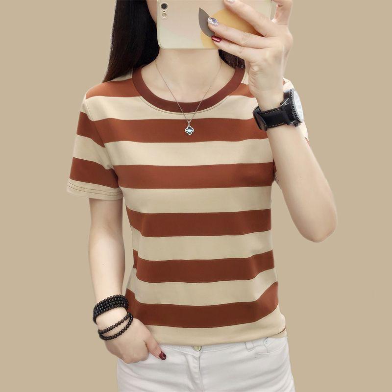 

Summer Cotton T Shirt for Women Loose Fit Casual Short Sleeve Top Simple Style Plus Size 5XL кавовий