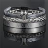 European and American retro crown woven bracelet, Roman letter stainless steel mesh open bracelet set three pieces men