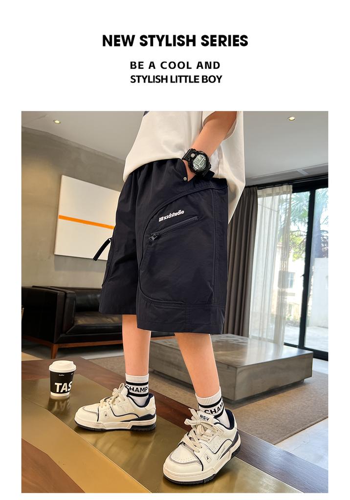 Boys' Summer Thin Workwear Shorts 2026 New Item, Big Boys' Summer Clothes, Boys' Mid Pants, Worn Over Children's Five Quarter Pants