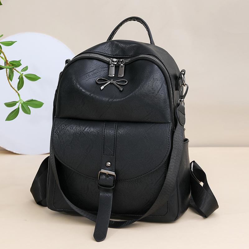 Contrast Color Stitching Women's Bow Backpack Vintage Commuter PU Backpack
