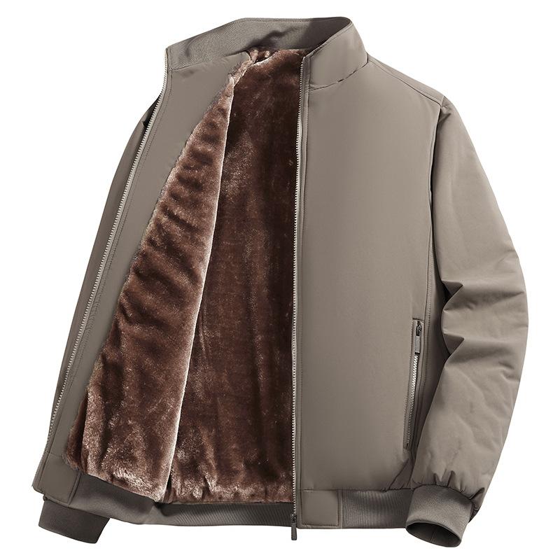 Men's Standing Collar Light Business Jacket In Autumn and Winter, Men's Velvet Warm and Thick Warm Cotton Jacket, Large-sized Cotton Clothing