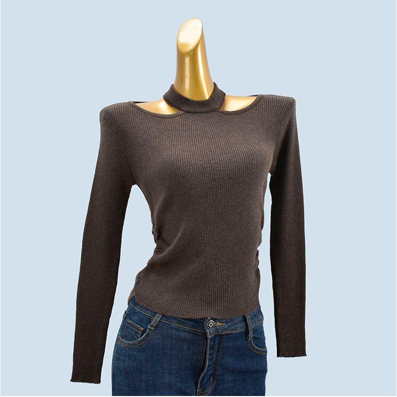 Sexy Halterneck Long-Sleeved Knitwear Six Wool Women's Stylish Western Style off-Shoulder Inner Wear Outer Wear Base Tops