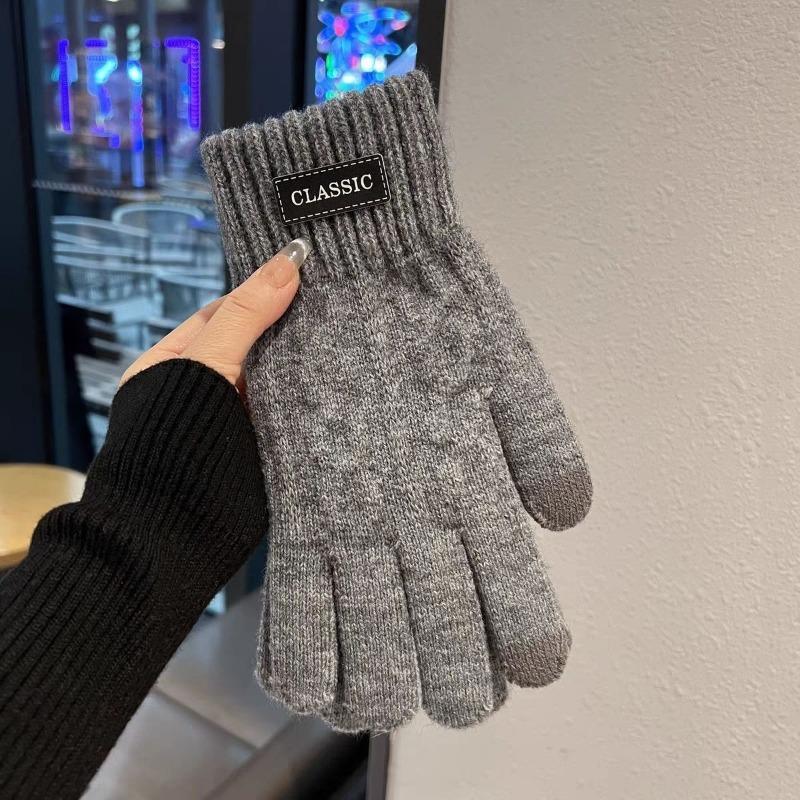 Autumn and winter new men's business knitted wool gloves cold-proof and warm thickened personalized fashion jacquard full finger