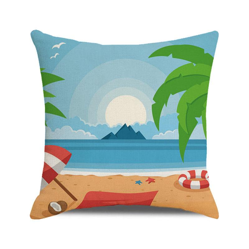 Watercolor Summer Beach Digital Printing Short Plush Pillow Covers for Car Sofa Office Cushion Cover Home Goods 60x60cm