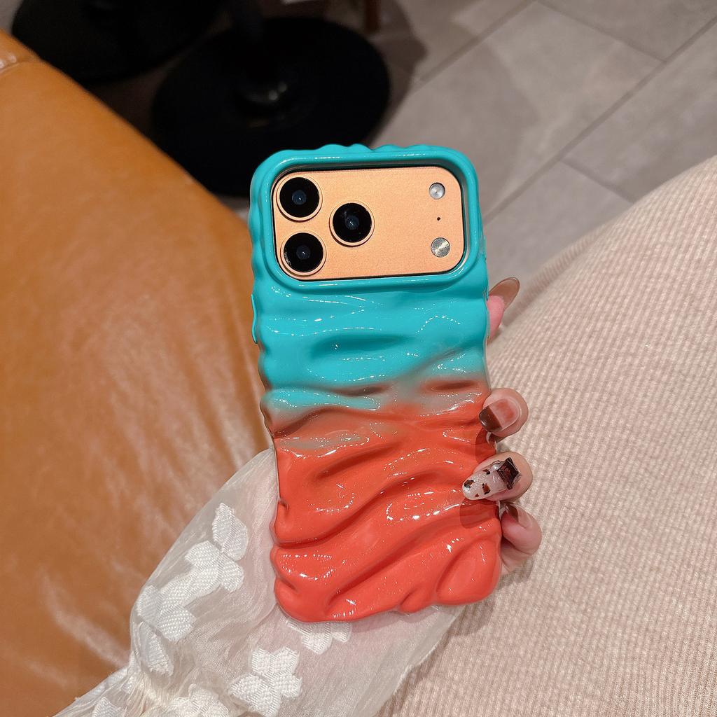 Korean personalized contrasting color pleats, suitable for iPhone16Pro max Apple 17 mobile phone case 14/15 advanced sense