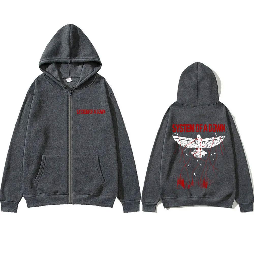 90s Alternative Metal Rock Band System of A Down Pigeon Graphic Zipper Hoodie Men Women Vintage Oversized Fleece Zip Up Hoodies