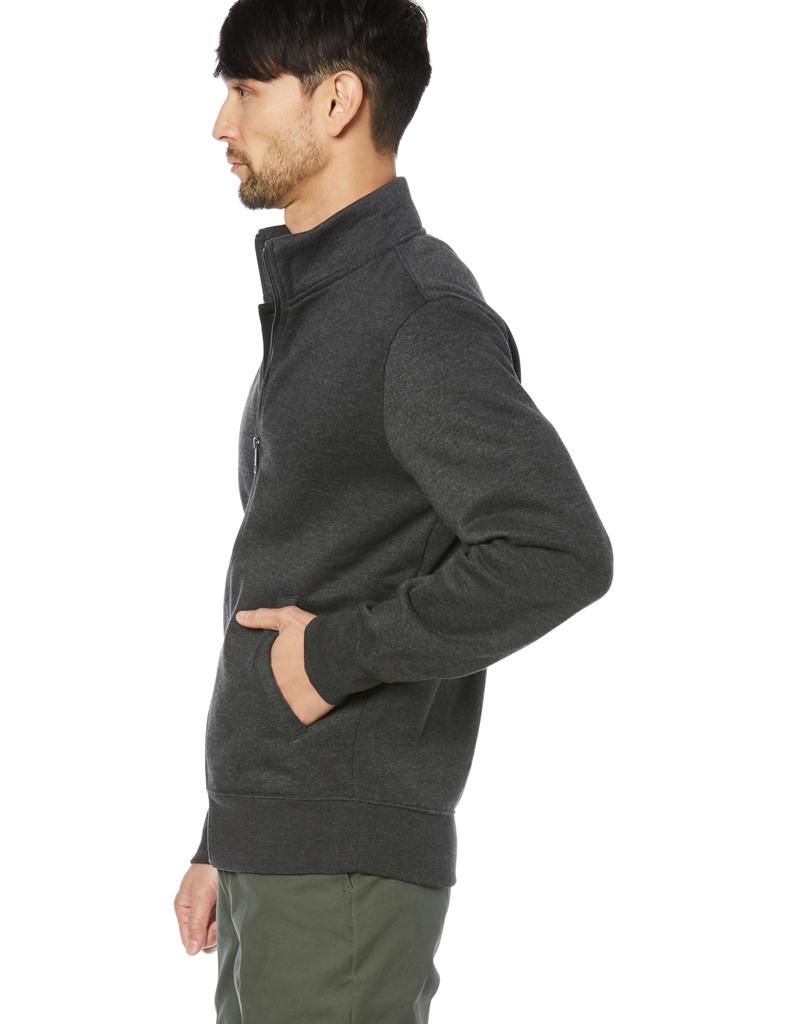 [Amazon Essentials] Men's Sweatshirt Zip-up Mock Neck Fleece Heathered Charcoal L