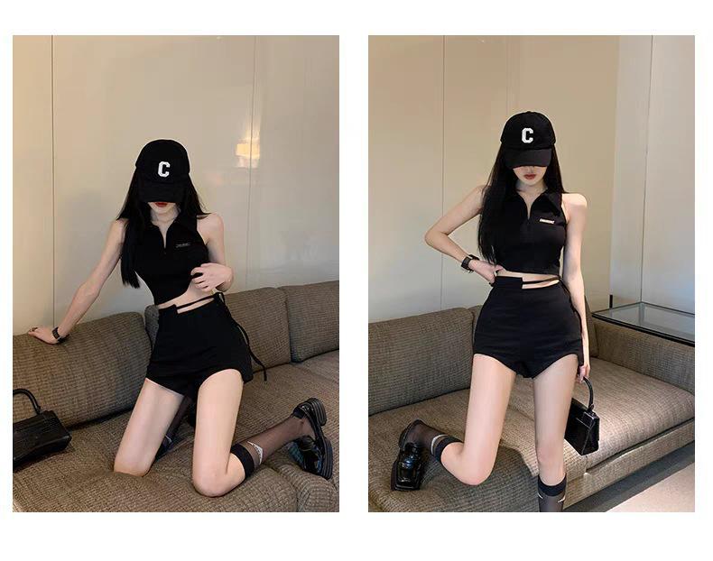 Summer 2024 Women's Black High-Waisted Irregular Petite Hot Shorts - Slimming & Sexy