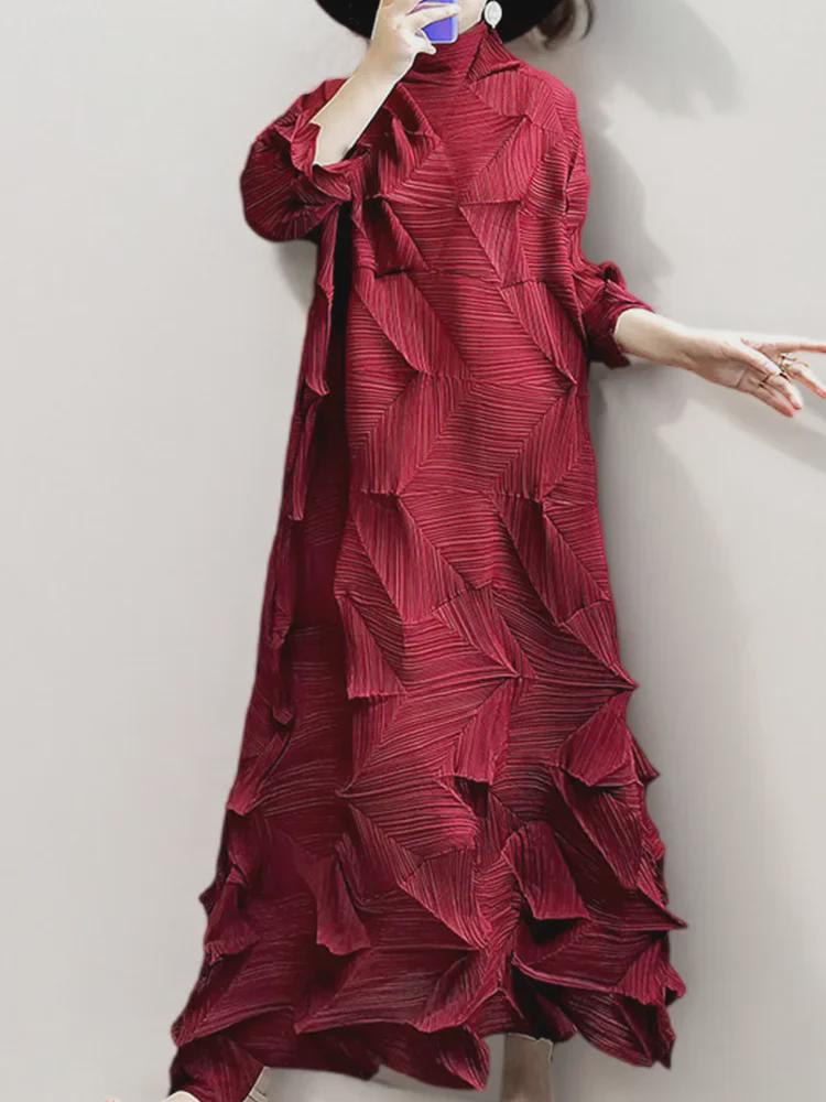 Nepravidelné plisované dámské šaty plus size - High-end, volný střih na jaro a podzim