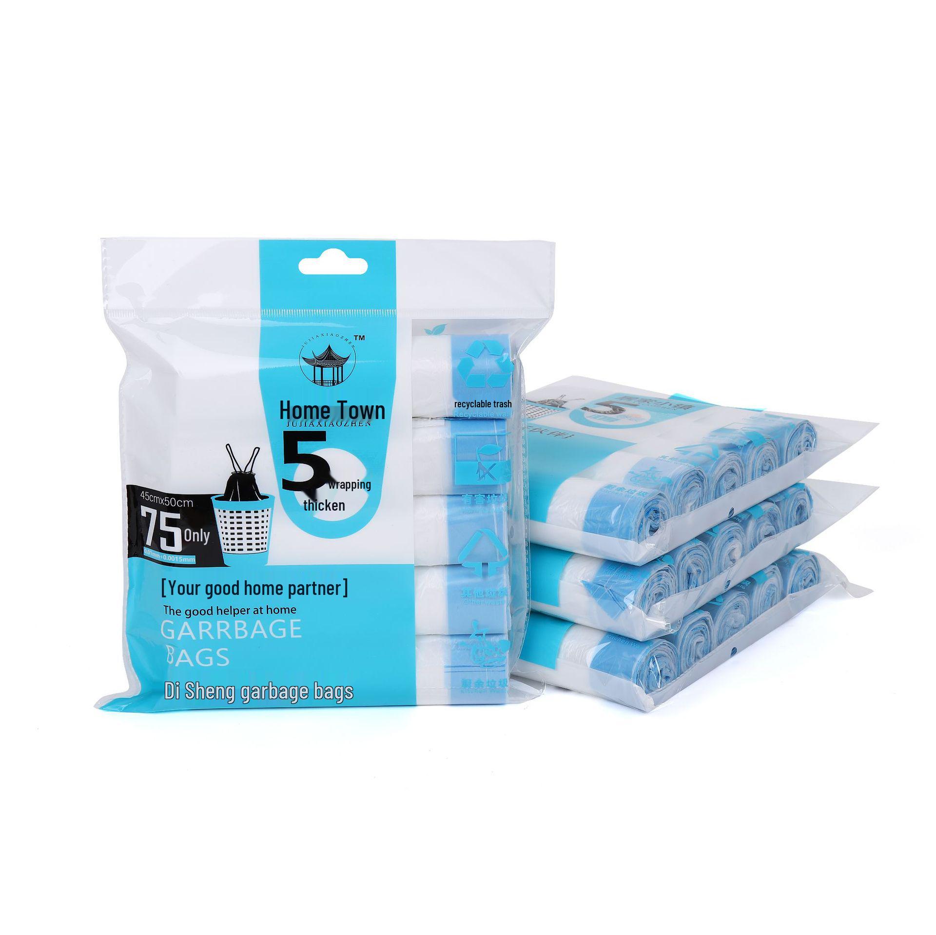 Home Town Drawstring Trash Bags - Thickened, No-Mess, Automatic Closure for Kitchen & Living Room.