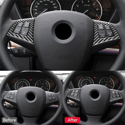 2 bucăți autocolante pentru butoanele volanului auto din fibră de carbon pentru acoperirea autocolantelor accesorii pentru BMW- X5 X6 E70 E71 2018-2013