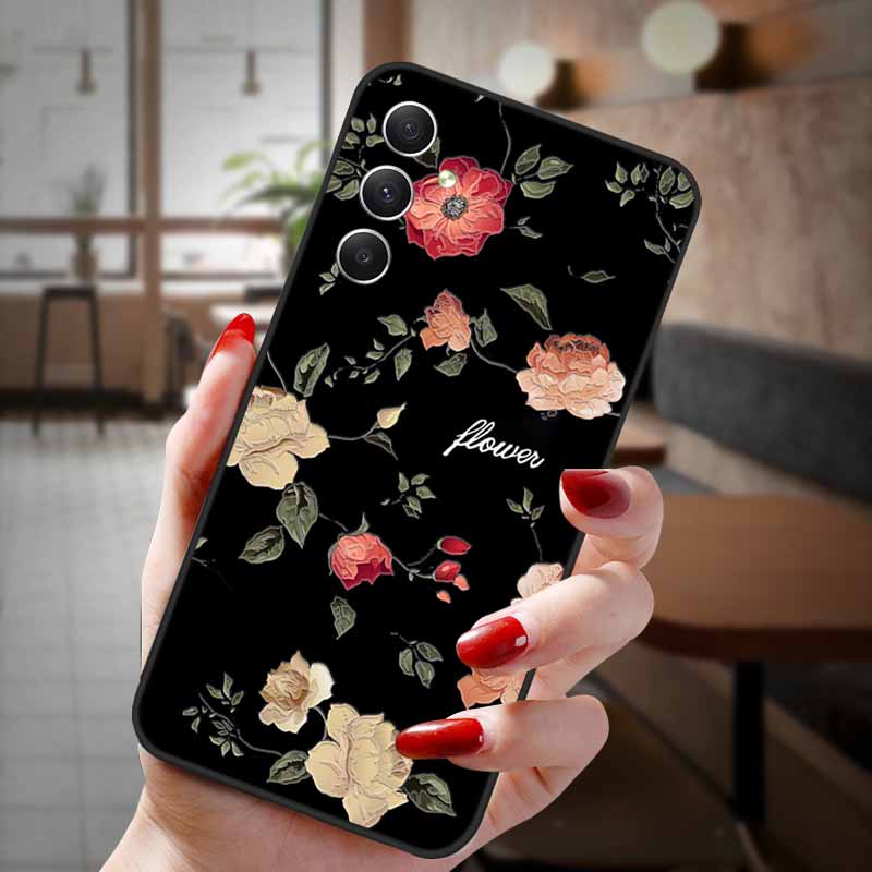 For Samsung Galaxy A55 5G Case 3D Emboss Floral Relief Silicon TPU Soft Phone Cover for Galaxy A15 A25 5G Bumper Funda A 55 A35