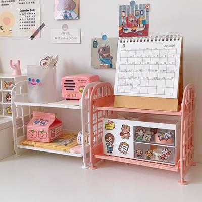 Scaffale portaoggetti da scrivania pieghevole a doppio strato, semplice e caldo, per bagno, dormitorio, design cavo, per la cura della pelle, per studenti