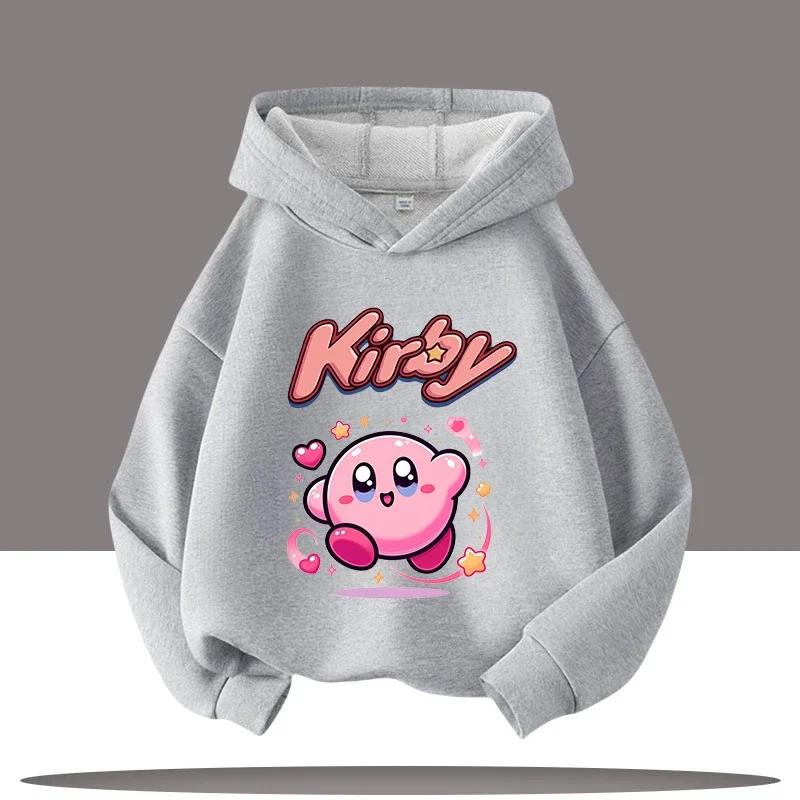 Sudadera con capucha deportiva para niño Star Kirby para niña, top casual lindo para niños, ropa de otoño/invierno, estampado de juego de dibujos animados 150 gray